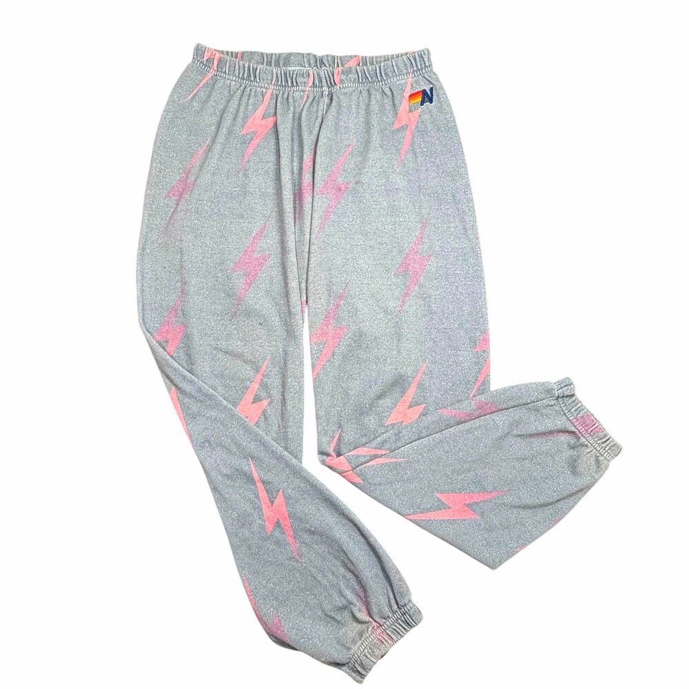 Aviator Nation Heather Blue Pink Lightning Bolt Sweatpants Joggers L
